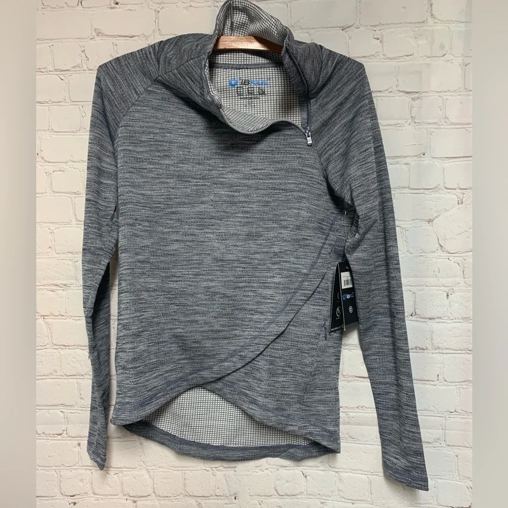 NEW IBKUL Black Waffle 1/4 Zip Assymetrical Top Size XS 34” - Picture 3 of 10